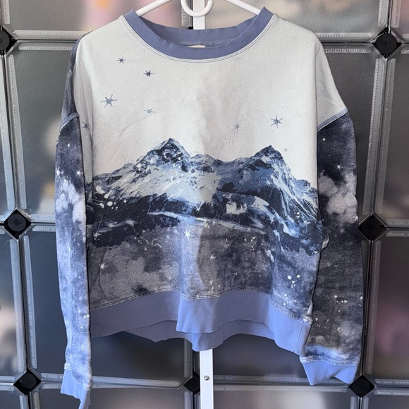 Pilcro Scenic Mountain Crew Neck Sweatshirt from Anthropologie Blue Pattern Sz L - Picture 4 of 13